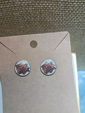 Cloisonne Rose Stud Earrings - Pink & Green Floral Enamel
